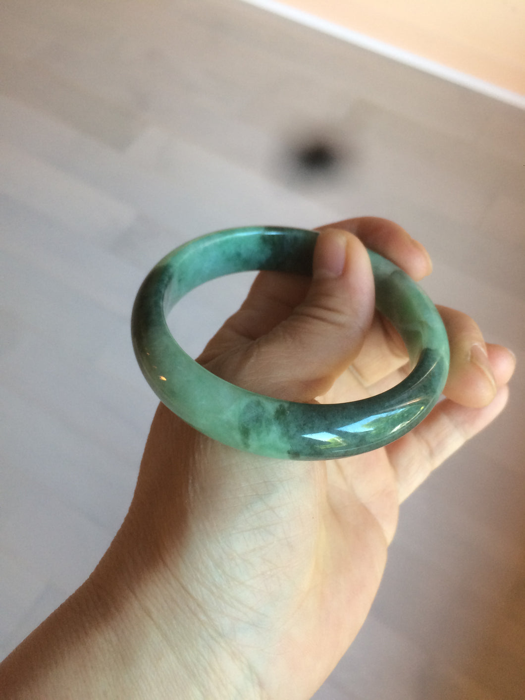 55.5mm certified 100% natural Type A dark green/sunny green  jadeite jade bangle AX5-2839