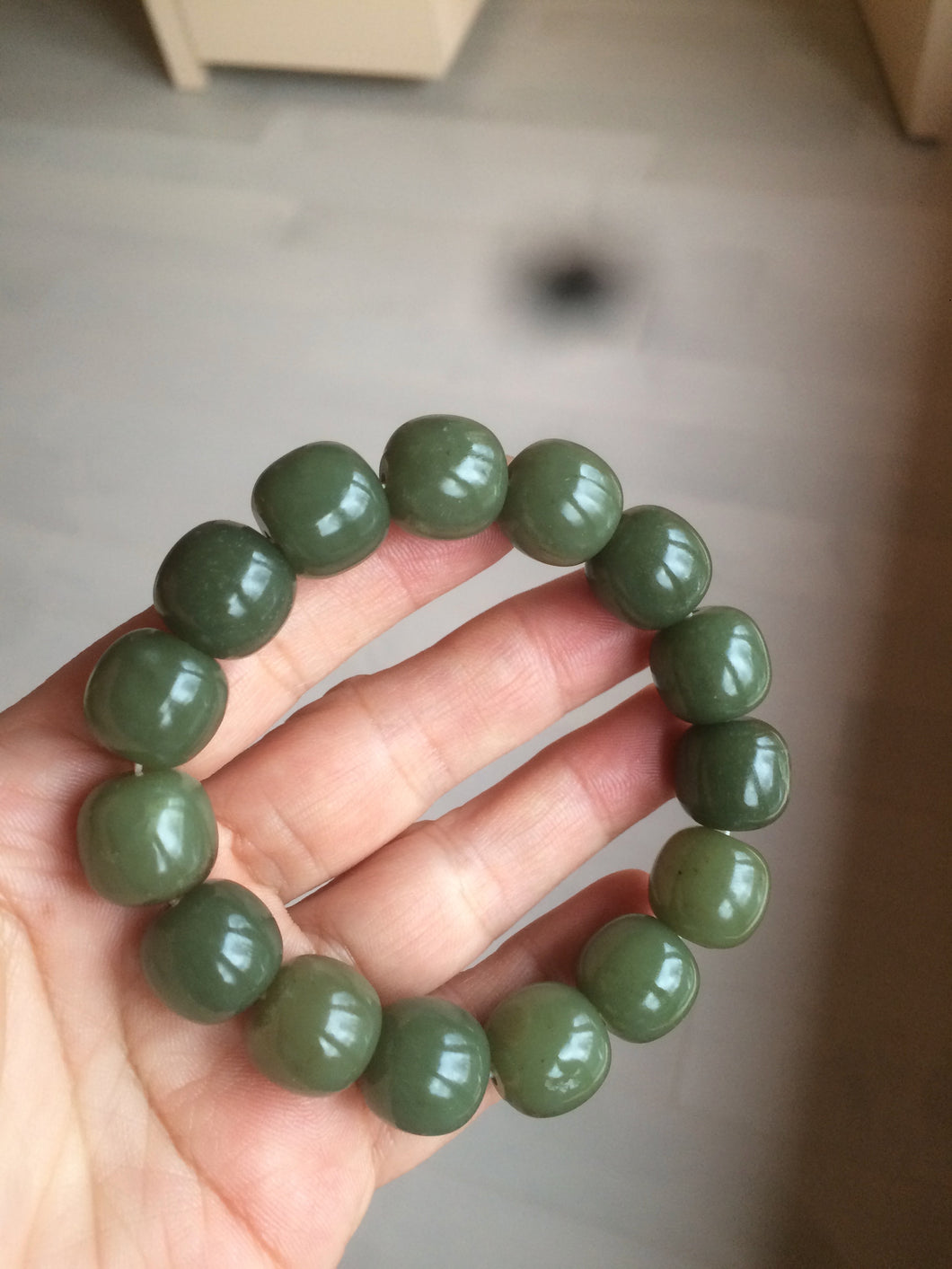 13.5x13.6mm 100% Natural olive green/brown/black vintage style nephrite Jade bead bracelet HE83