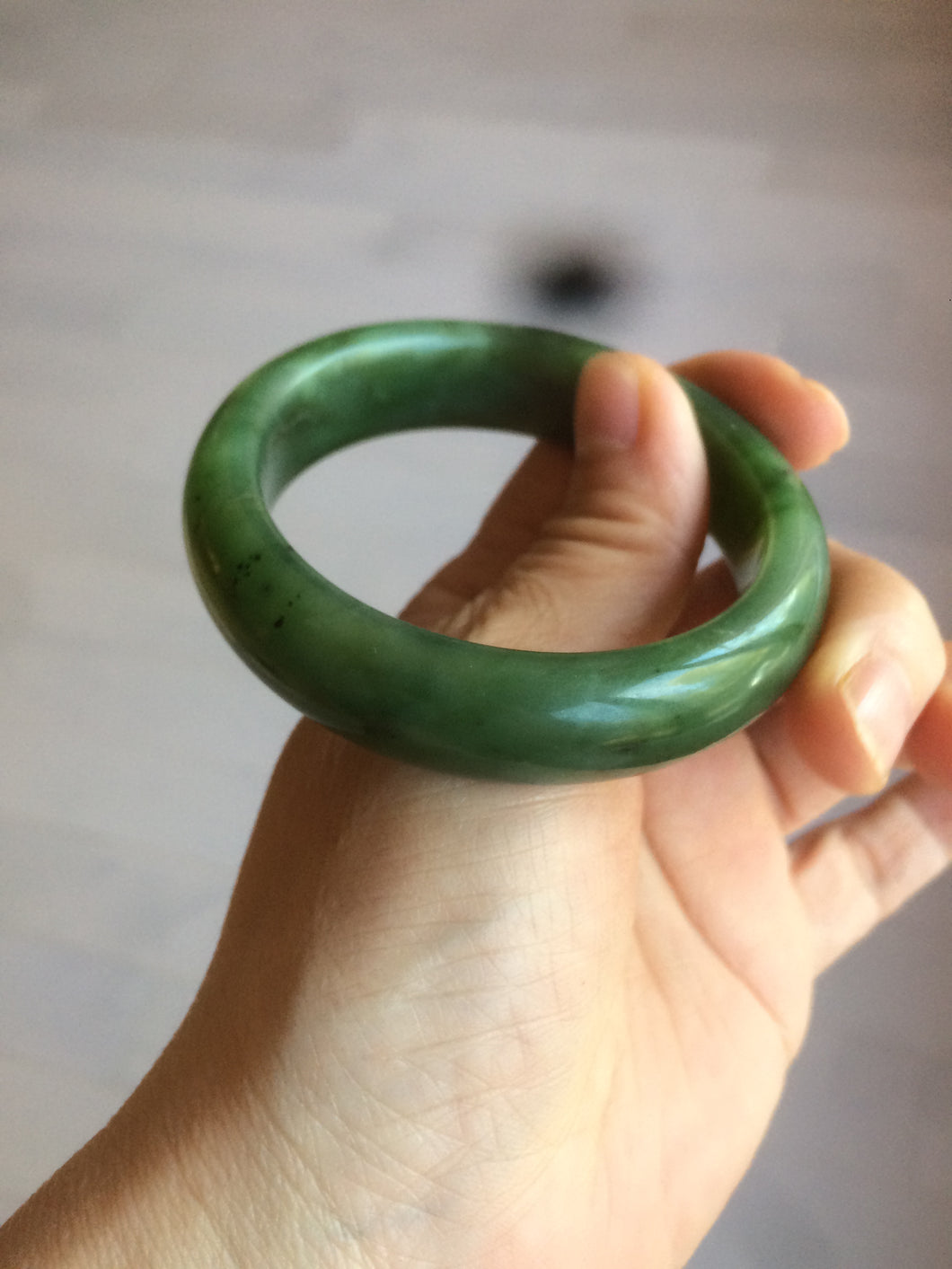 52.7mm 100% Natural dark green/black nephrite Jade (碧玉) bangle HF36