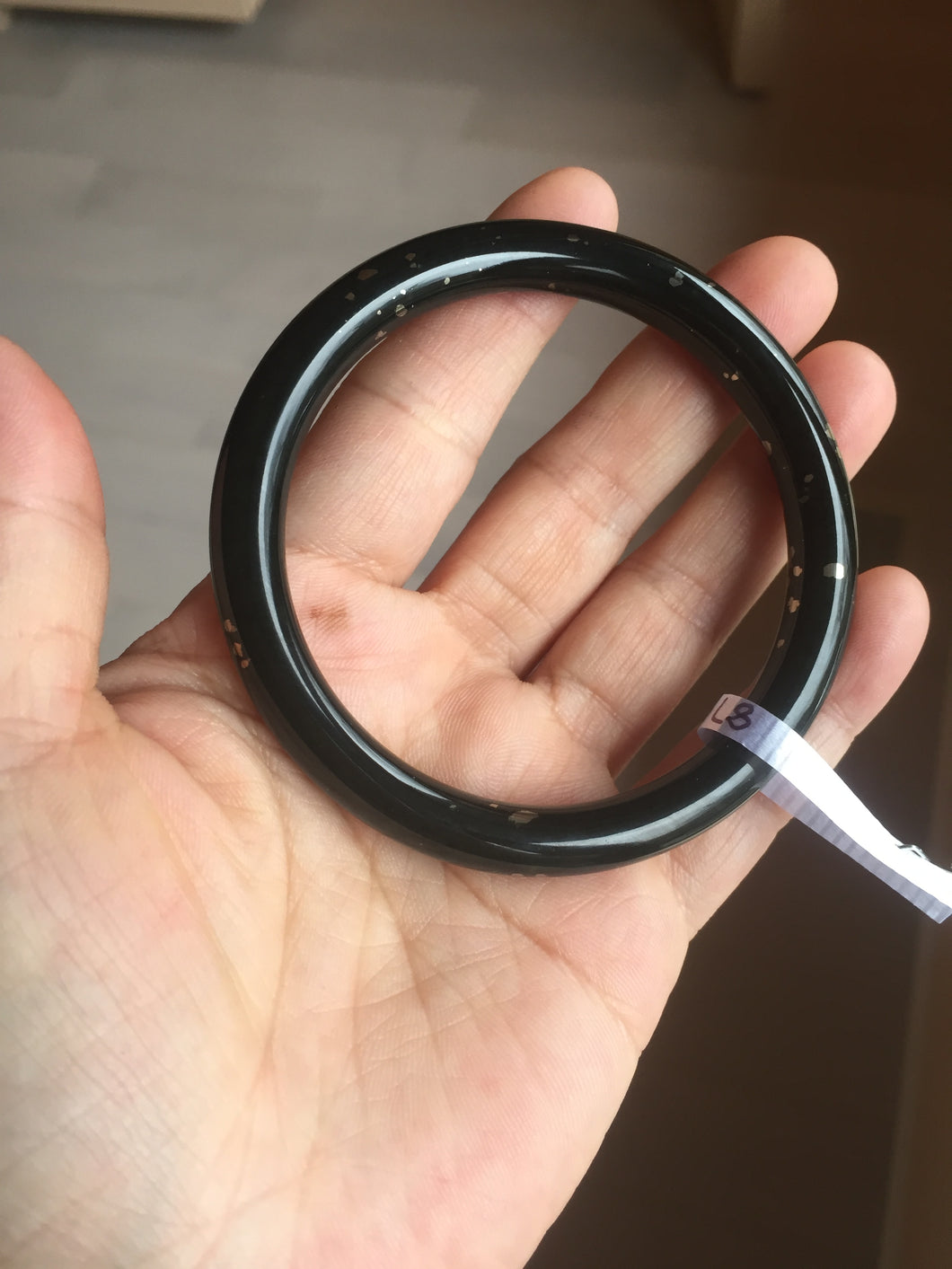 58.5mm 100% Natural dark green/black meteorite Stellar Night sky round cut nephrite bangle HF105-8794