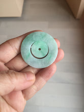 Load image into Gallery viewer, 38-39mm Type A 100% Natural sunny green/white Jadeite Jade concentric circle safety Guardian ring Pendant (子母扣,同心环) PC2
