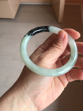 Load image into Gallery viewer, 58.4mm Certified Type A 100% Natural light green with flying dark green flowers round cut Jadeite bangle PE22-5861
