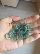 Load image into Gallery viewer, 13.3mm size 2 100% natural type A icy watery green/blue Guatemala square style jadeite jade pinky finger band ring/pendant group BS124
