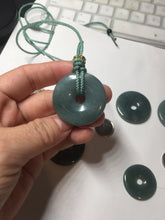 Load image into Gallery viewer, 27-33mm Type A 100% Natural dark green blue Guatemala Jadeite Safety Guardian Button donuts pendant BP179

