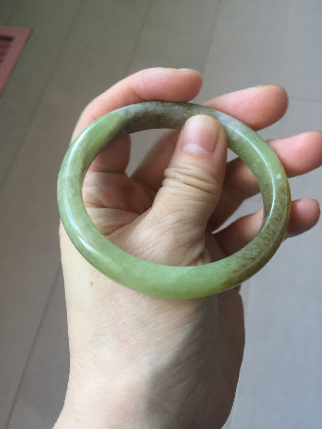 55.5mm Certified Type A 100% Natural green yellow/sugar brown flying dandelions nephrite Jade bangle HN54-0476