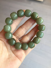 Load image into Gallery viewer, 100% Natural 13.8x12.5mm dark green/gray/brown vintage style nephrite Jade bead bracelet HF76
