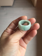 Load image into Gallery viewer, Size 10 3/4 100% natural type A sunny green light green white broad jadeite jade band ring thumb ring PC246-4
