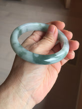Load image into Gallery viewer, 57.5mm certified 100% natural Type A watermelon-rind green white Cool White Base with Misty Green Patches jadeite bangle PE17-2123

