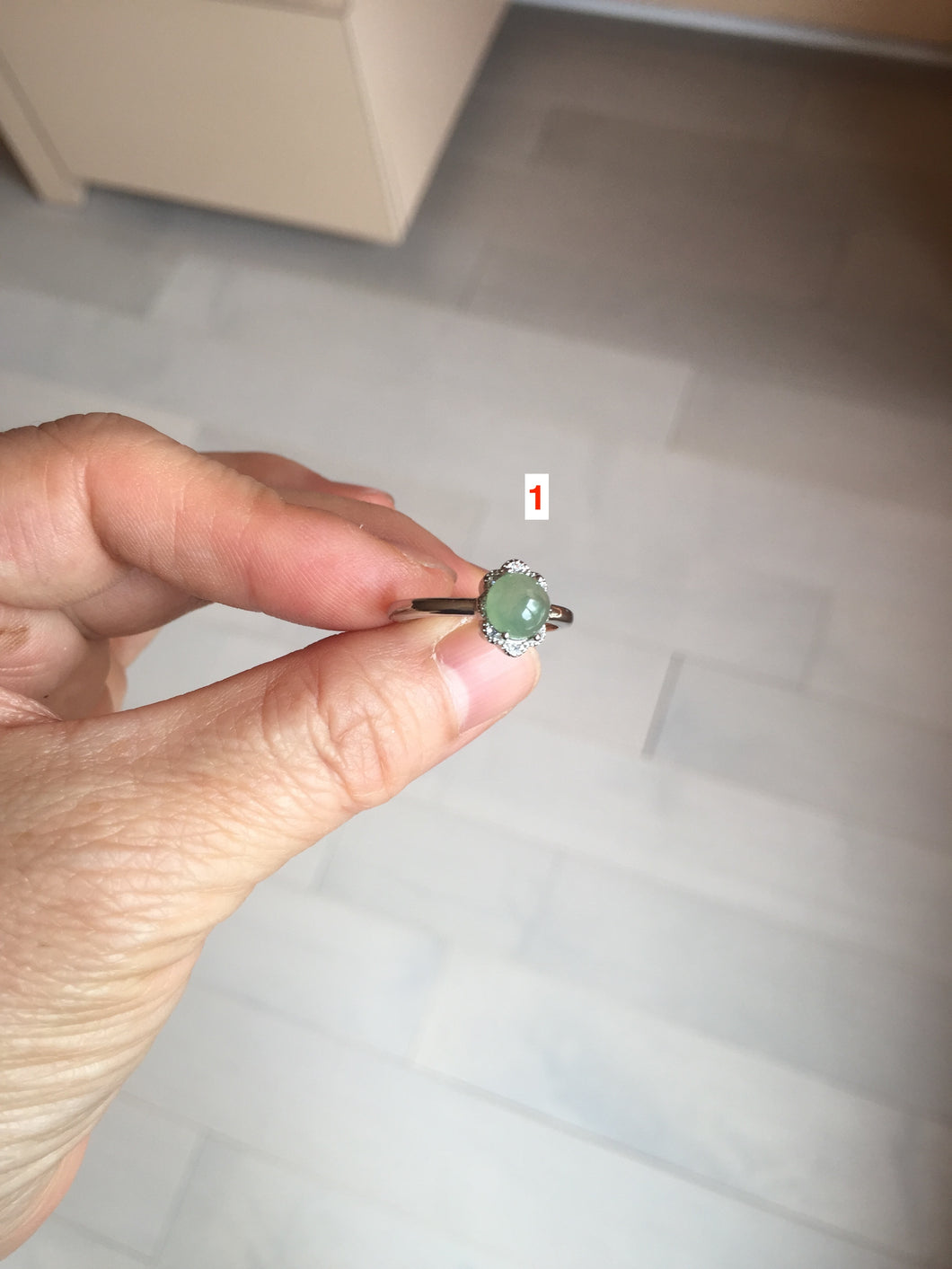 100% natural type A icy watery light green white clear four-prong jadeite jade ring group PC8