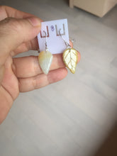 Load image into Gallery viewer, 100% natural type A yellow white jadeite jade leaf earring PC25-8

