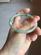 Load image into Gallery viewer, 56mm Certified Type A 100% Natural sunny green/black/gray with dark green floating flowers slim round cut Jadeite bangle PD78-5771
