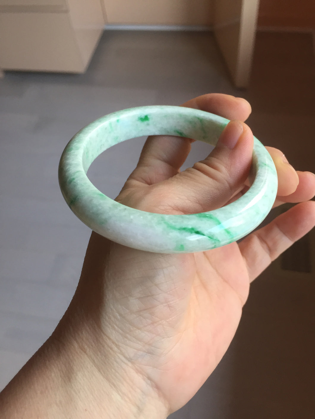 56mm certified 100% natural Type A sunny green white jadeite bangle PD149-6261