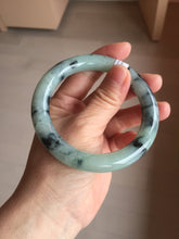 Load image into Gallery viewer, 58.3mm Certified Type A 100% Natural light green with flying dark green flowers chubby round cut Jadeite bangle PE20-5954
