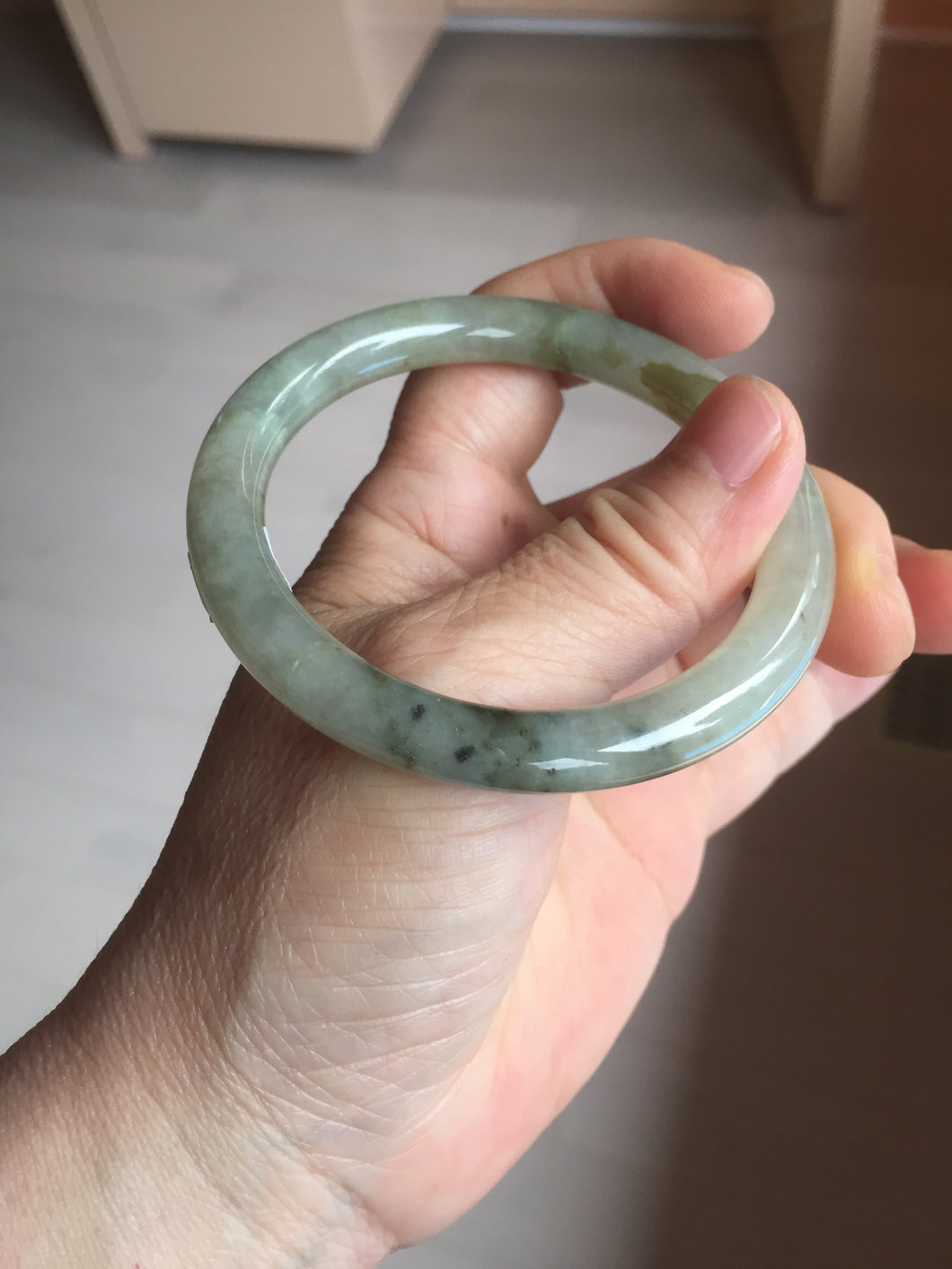 54.5mm Certified type A 100% Natural light green dark green floating seaweed round cut Jadeite bangle PC137-6611
