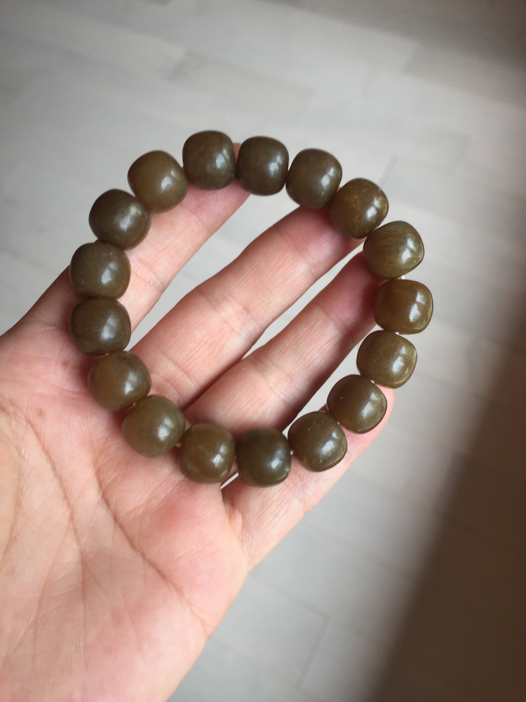 100% Natural 12x11mm dark sugar brown black vintage style nephrite Jade bead bracelet HF82