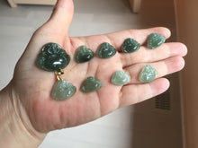 Load image into Gallery viewer, 100% Natural type A icy watery dark green(老油青) happy Buddha jadeite pendant BP178
