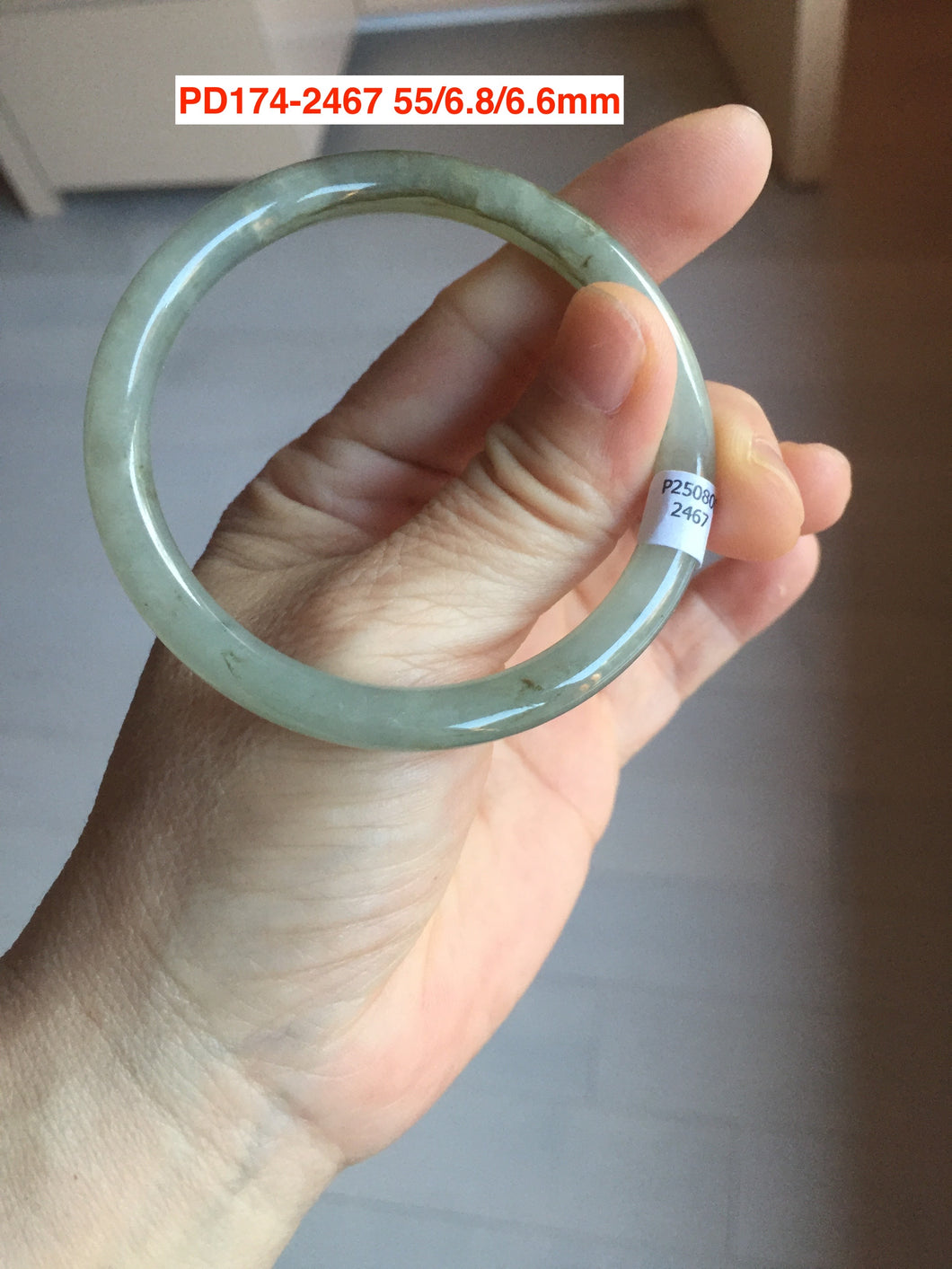 55mm Type A 100% Natural dark green/gray/black(淡油青) slim round cut Jadeite Jade bangle with defects GL53