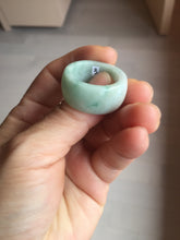 Load image into Gallery viewer, Size 12 100% natural type A sunny green light green white broad jadeite jade band ring thumb ring PC246-3
