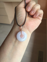Load image into Gallery viewer, 22.3-26.6mm Type A 100% Natural light purple white Jadeite Jade Safety Guardian Button donuts Pendant BF136
