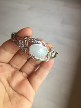Load image into Gallery viewer, Size 52-58mm 100% natural type A light purple white jadeite jade cabochon beads open Cuff bracelet PB220
