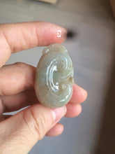 Load image into Gallery viewer, 100% Natural type A dark green/light green/gray jadeite Jade RuYi(如意) pendant BF75

