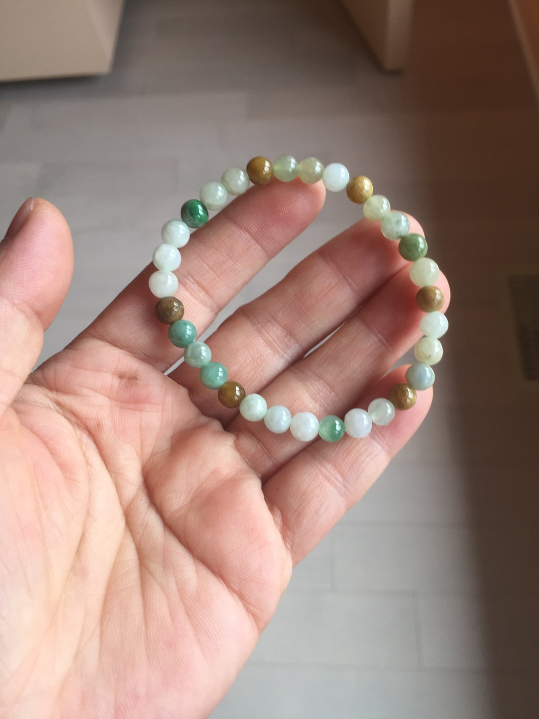 5.7-6mm size 52-56mm 100% natural type A green/yellow/brown/white jadeite jade beads bracelet PB74