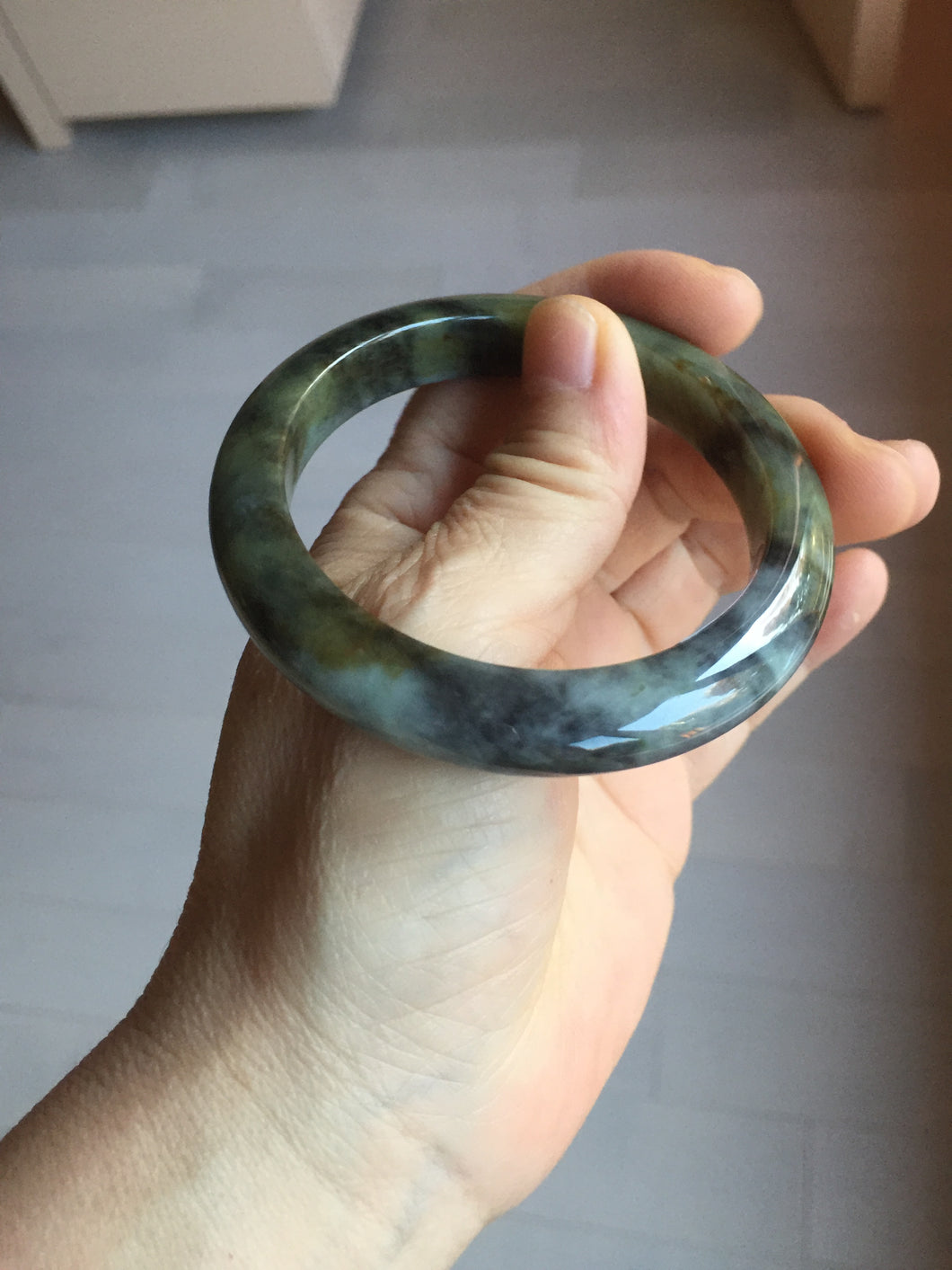 54.5mm certified Type A 100% Natural dark green/black(青花)/red/brown Jadeite Jade bangle PD126-6288