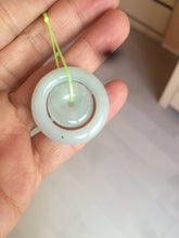 Load image into Gallery viewer, 28.5mm Type A 100% Natural light green Jadeite Jade concentric circle safety Guardian ring Pendant (子母扣,同心环) AC84
