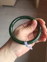 Load image into Gallery viewer, 60mm certified 100% Natural dark green/black round cut nephrite (碧玉)  bangle HN65-9156
