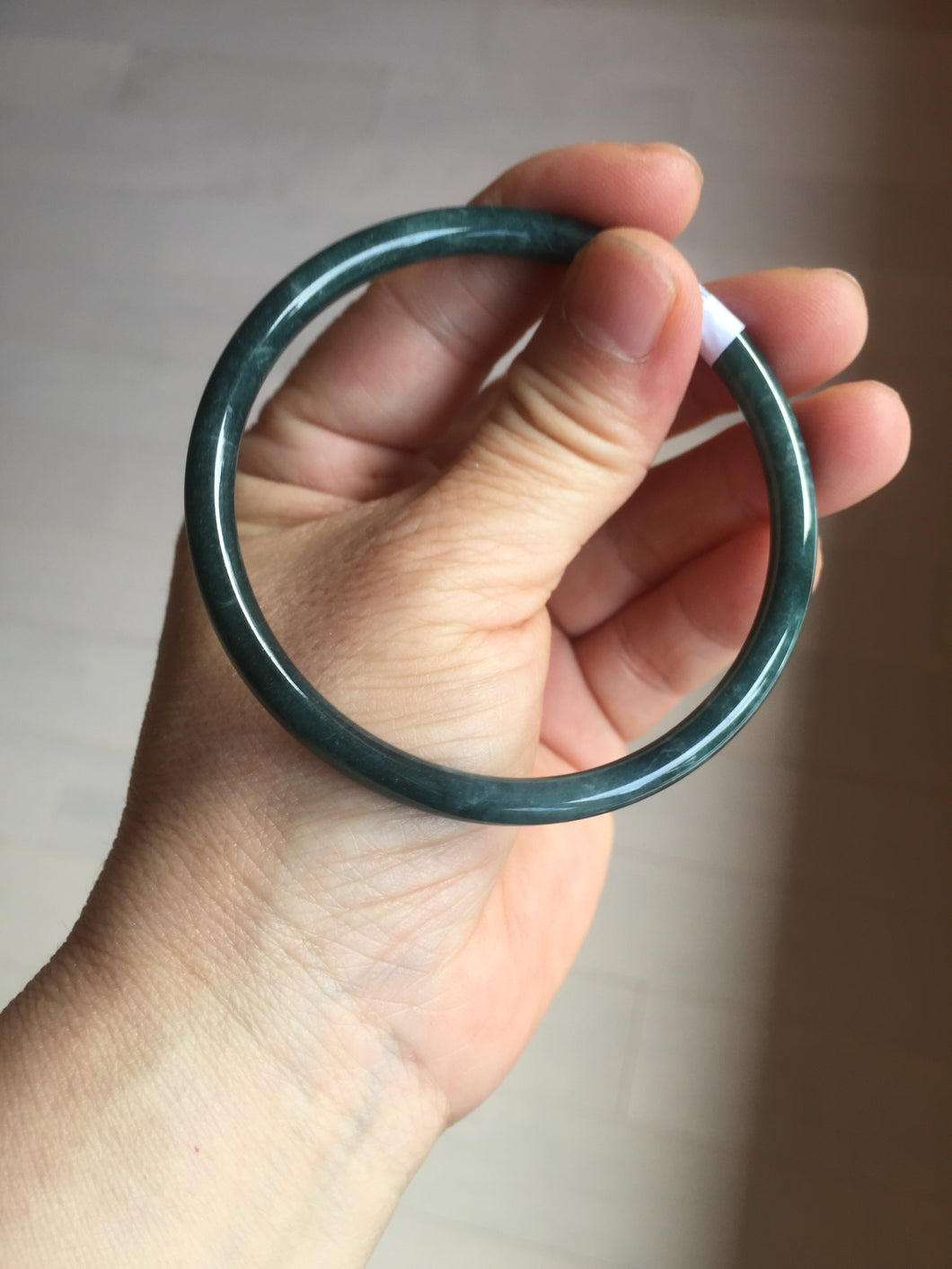 60.2mm Certified Type A 100% Natural dark green/blue/gray Guatemala slim round cut Jadeite bangle PA146-8841