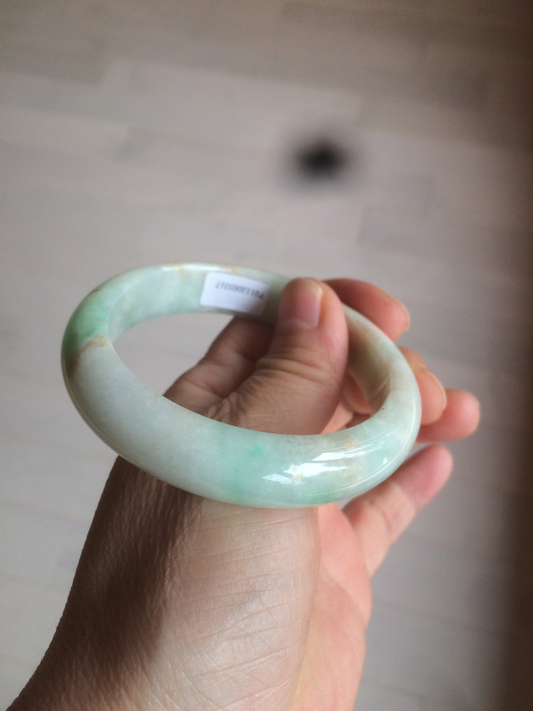 54.7mm 100% natural Type A sunny green/brown/white jadeite jade bangle R95-3317