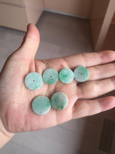 Load image into Gallery viewer, 16-19 mm Type A 100% Natural  light green sunny green white Jadeite Jade Safety Guardian Button donuts Pendant group PB90
