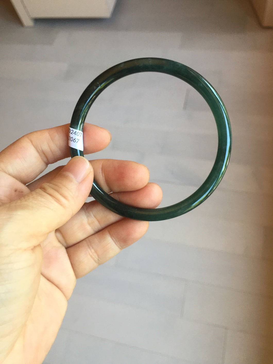 63mm Certified Type A 100% Natural deep sea dark green/blue/black slim round cut Guatemala Jadeite bangle PC61-2067