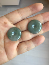 Load image into Gallery viewer, 21.6mm Type A 100% Natural oily dark green gray black(老油青) Jadeite Jade Safety Guardian Button donuts couple pendant PB196
