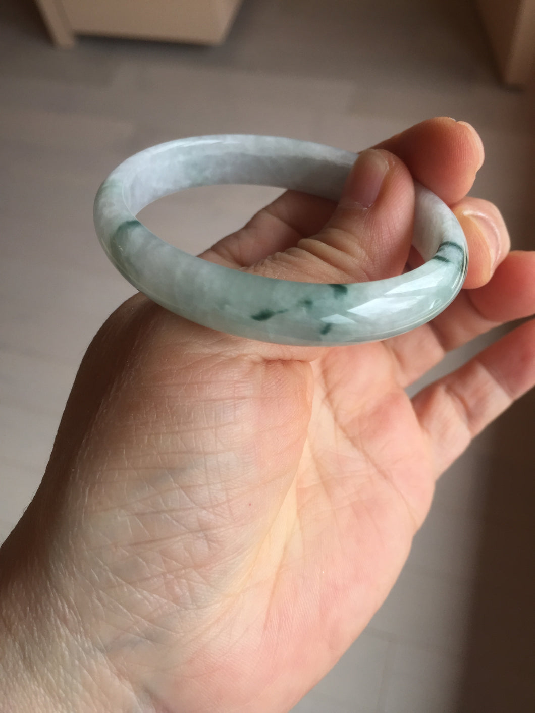 49mm certified natural 100% natural Type A green white with green flying flowers oval jadeite jade bangle PB110-2435