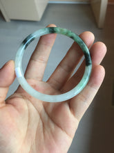 Load image into Gallery viewer, 56.5mm Certified Type A 100% Natural green/black/gray with dark green floating flowers slim round cut Jadeite bangle PD80-5758
