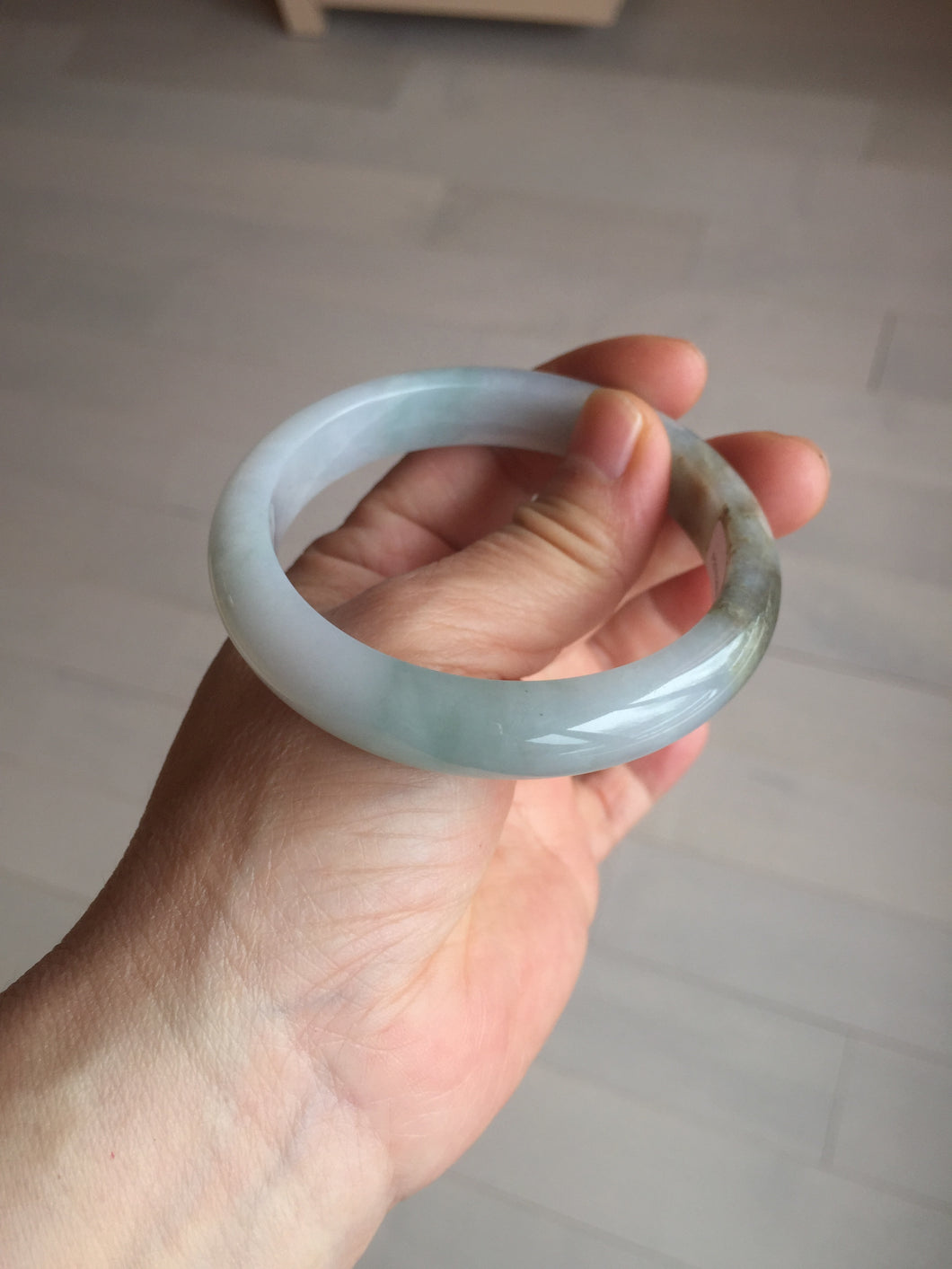 57.5mm Certified Type A 100% Natural white/light purple/brown Jadeite Jade bangle BM51-7048