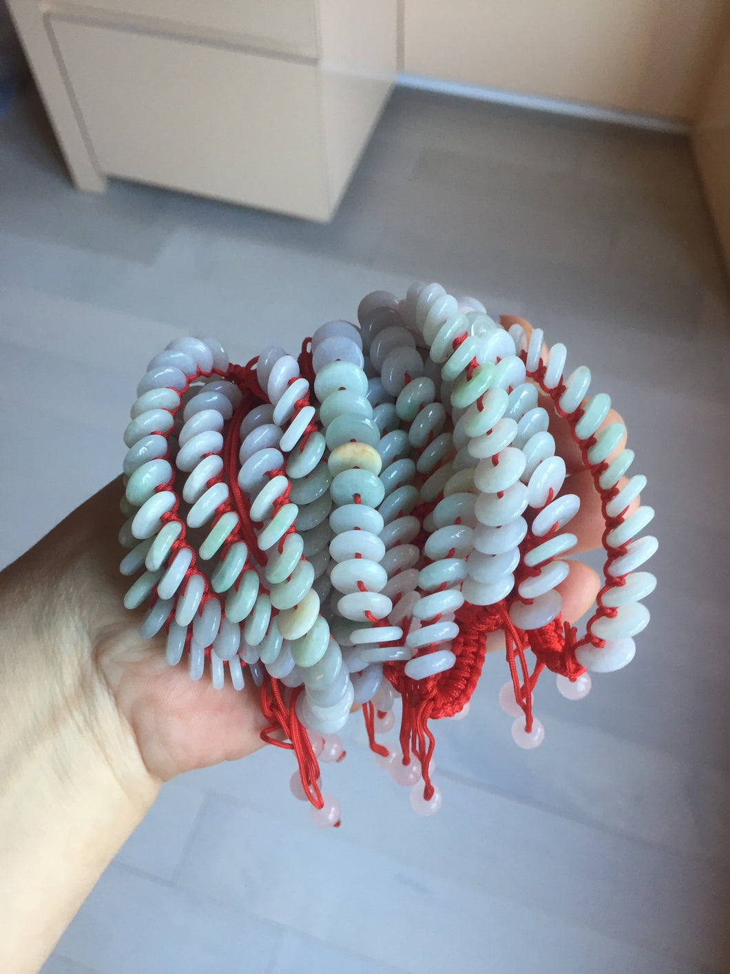 100% natural type A green white purple Safety Guardian Button donut jadeite jade thread woven bracelets PD98