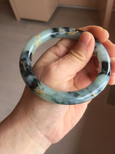 Load image into Gallery viewer, 58mm 100% Natural type A icy watery green dark carved flowers golden-painted round cut Jadeite Jade bangle PH76-5856
