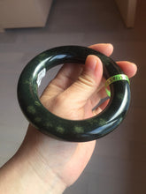 Load image into Gallery viewer, 57.9mm Certified 100% Natural dark green with light green fern frost chubby round cut nephrite Jade bangle HT102-0801
