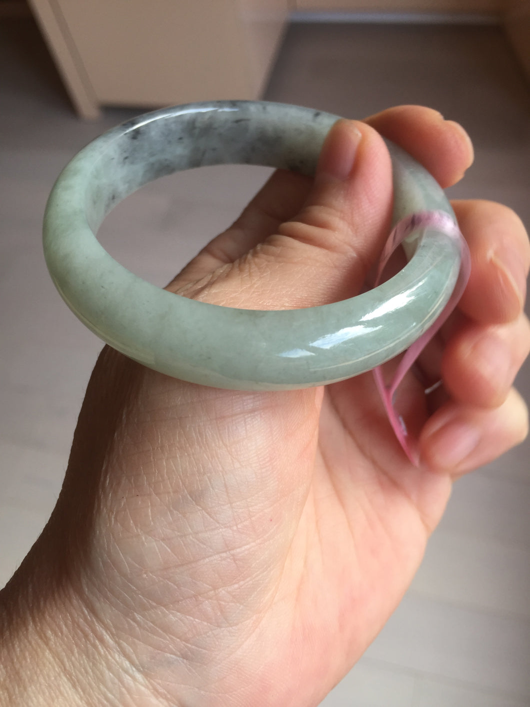 52.8mm Type A 100% Natural light green black (Wuji) Jadeite Jade bangle PD14