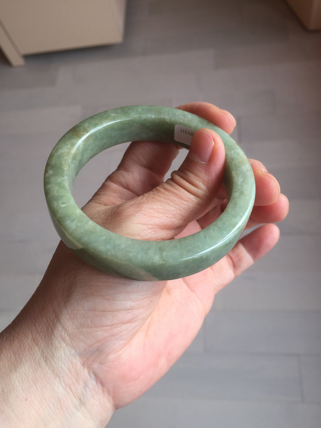 58mm certified type A 100% Natural light green/gray chubby square style Jadeite Jade bangle AU57-1511
