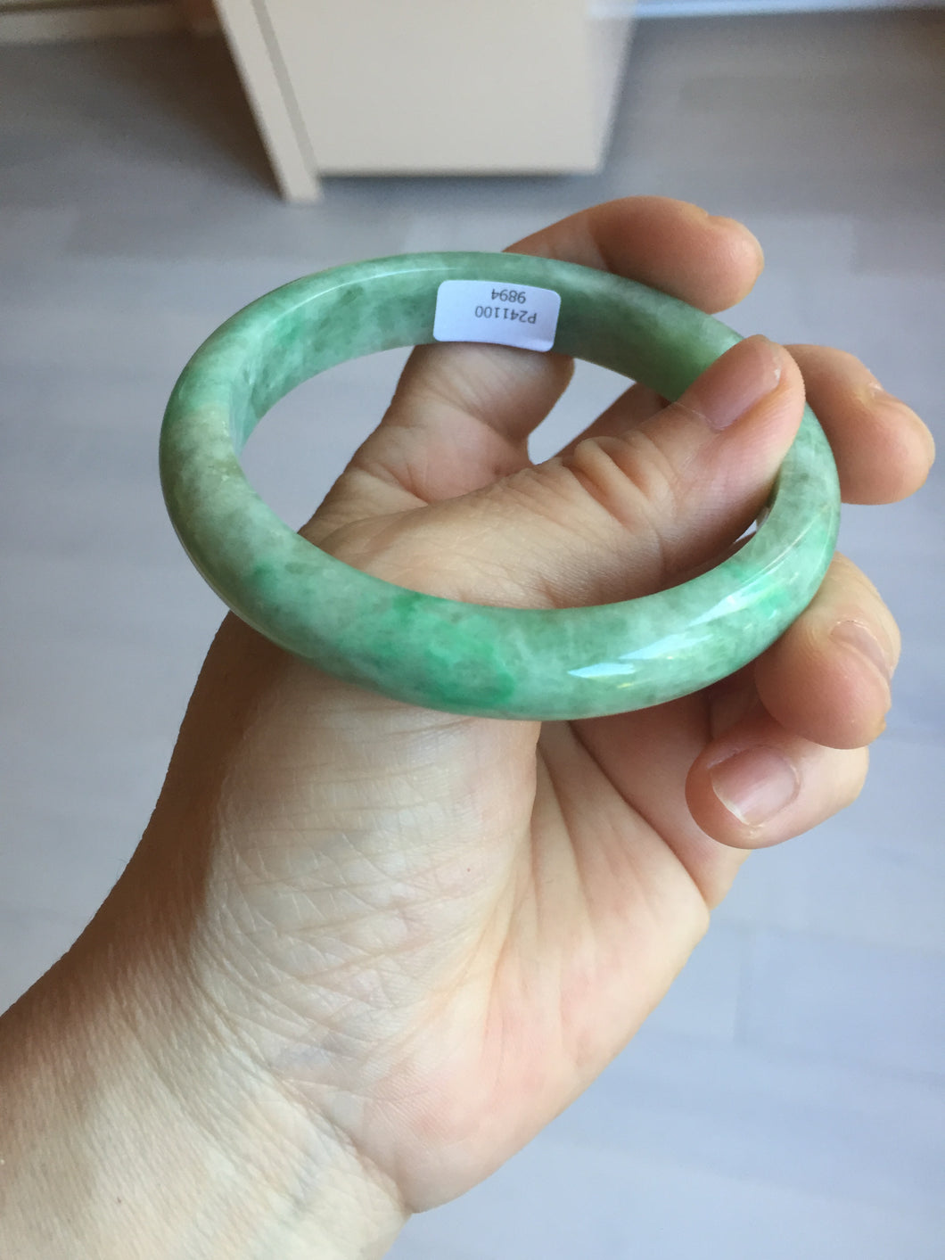 58.4mm Certified Type A 100% Natural sunny green gray Jadeite Jade bangle PA117-9894