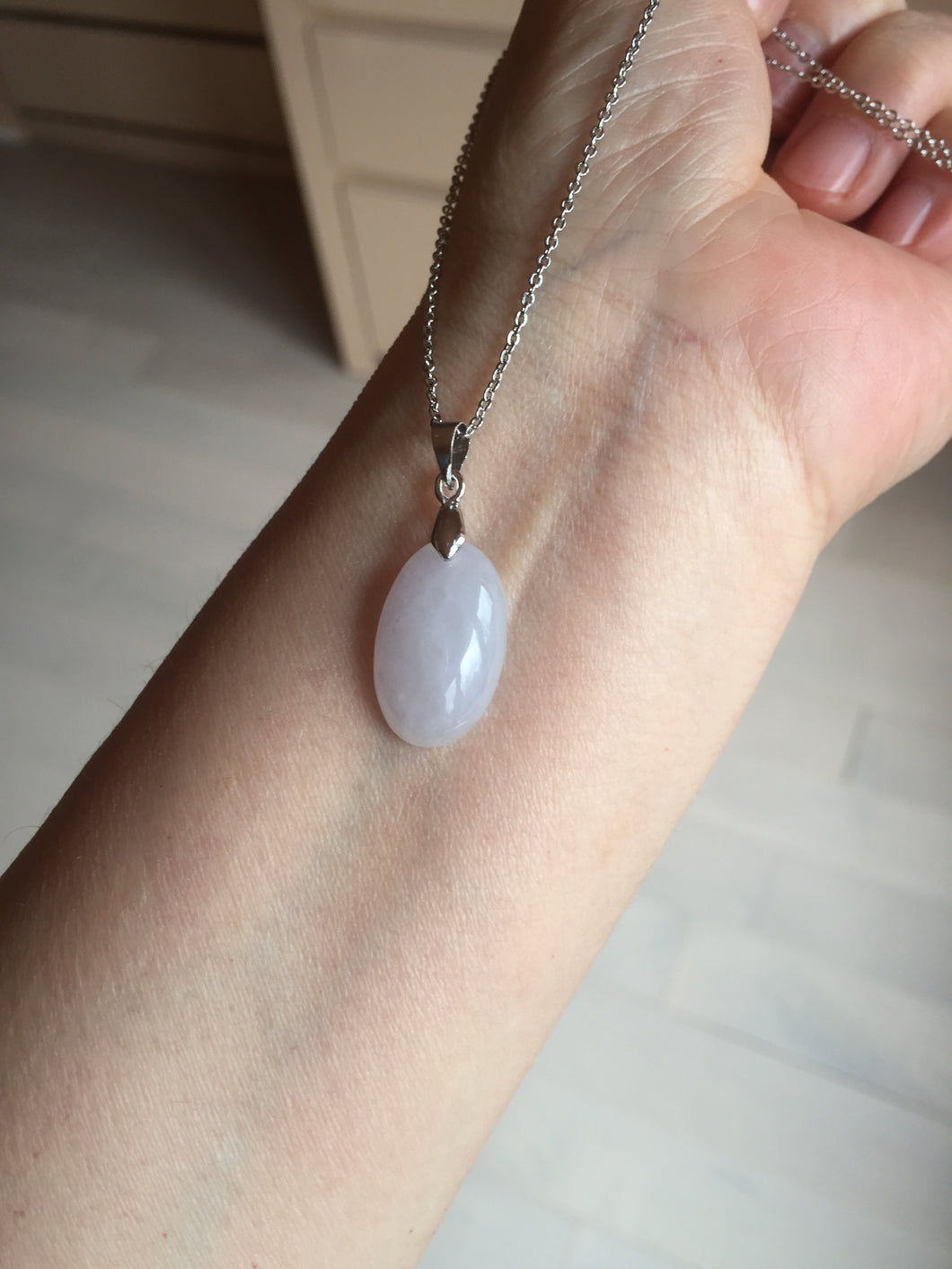 12.3mm 100% natural type A light purple white Jadeite Jade simple is the best series pendant PB132