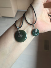 Load image into Gallery viewer, 24.2/116.7mmType A 100% Natural oily dark green/black/gray(老油青) Jadeite Jade Safety Guardian Button donuts couple pendant PC129
