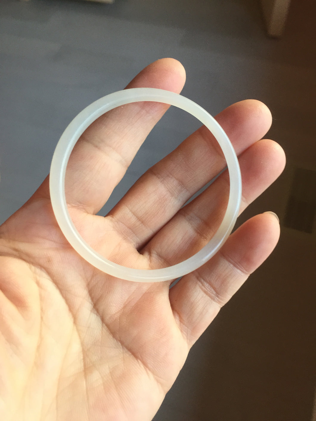 52.1mm Certified 100% Natural icy white/gray slim round cut nephrite jade bangle HN44-9225