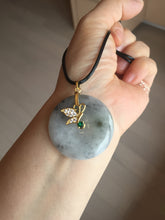 Load image into Gallery viewer, 35.3mm 100% natural black white yellow jadeite jade(Wuji, 乌鸡) Safety Guardian Button donuts pendant /worry stone/decor PH65
