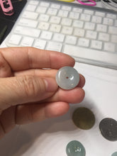 Load image into Gallery viewer, 16.2-18.8mm Type A 100% Natural icy watery light green white Jadeite Jade Safety Guardian Button donuts couple pendant PC132
