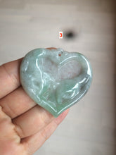 Load image into Gallery viewer, 100% Natural type A light green/white concentric hearts/pinky promise(执子之手，与子偕老) jadeite Jade pendant necklace AZ74
