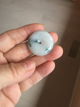 Load image into Gallery viewer, 26.9mm Type A 100% Natural white with green floating flowers Jadeite Safety Guardian Button donuts pendant PD11
